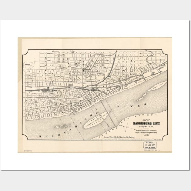 Vintage Map of Harrisburg PA (1877) Wall Art by Bravuramedia